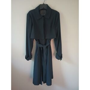 Dawn Levy Size Large Womens Trench Coat Navy Belted Long Sleeve Lined Buttons